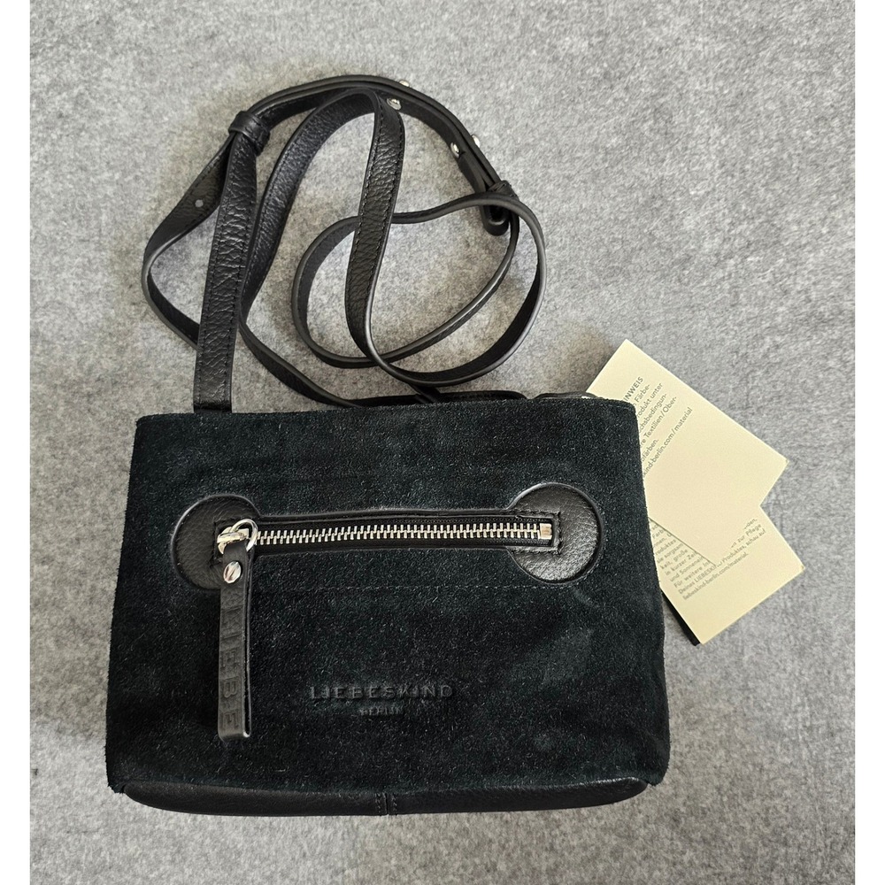 NWT Liebeskind Berlin black suede leather crossbody bag adjustable strap